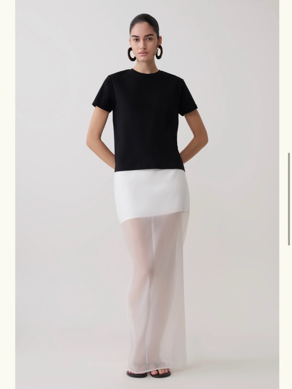 Meshki Black Top with White Sheer Maxi Skirt